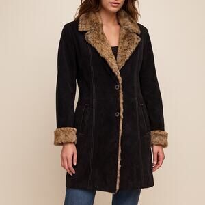 Wilsons Leather Maxima Penny Lane Fur Trimmed Coat Matching Gloves